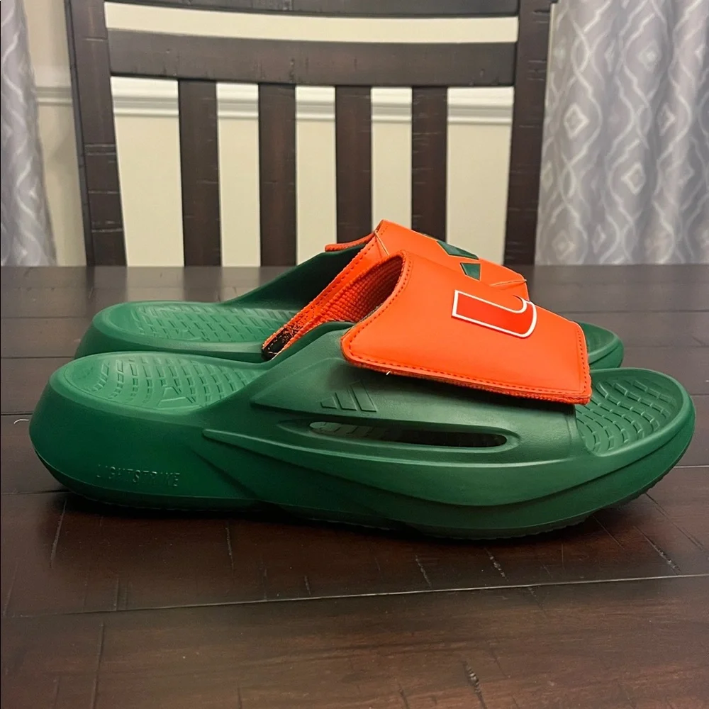 Adidas Lightblaze Miami Hurricanes Slides Sandals Shoes IH7117 new Mens Size 11